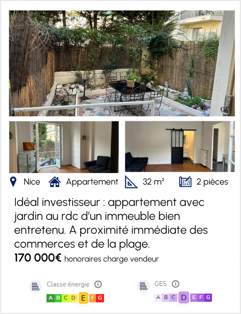 Appartement jardin nice